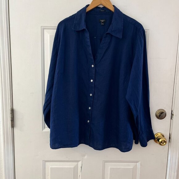 Talbots Woman's Plus-Size Blue Pure Irish Linen Tunic Sz 24 - Picture 2 of 7